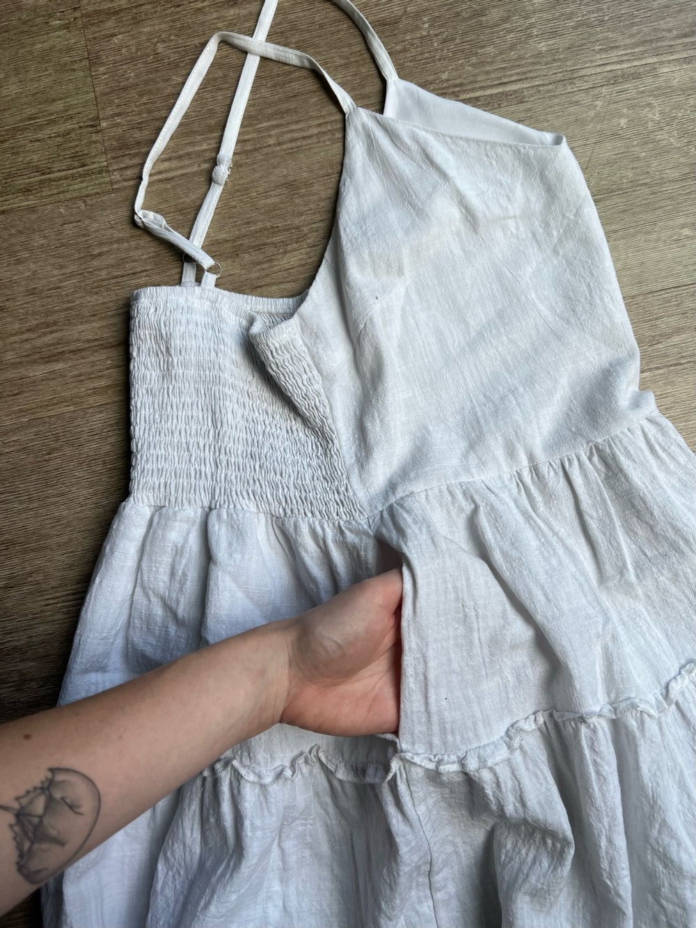 Linen Ruffle Mini Dress with Pockets - Picture 3 of 6